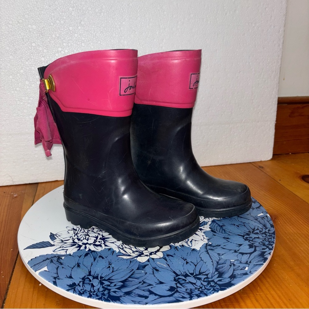 Joules Girls Rain Boots Pink Bow Wellies Size 11